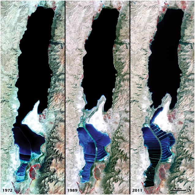 Shrinkage of the Dead Sea between 1972 and 2011