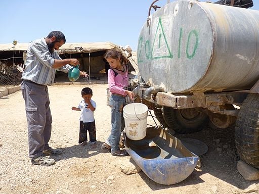 Village of a-Duqaiqah, South Hebron Hills, not hooked up to water grid; villagers purchase water from water-trucks, paying 4 times as much as the average water tariff for private use in Israel. By Nasser Nawaj'ah, B’Tselem