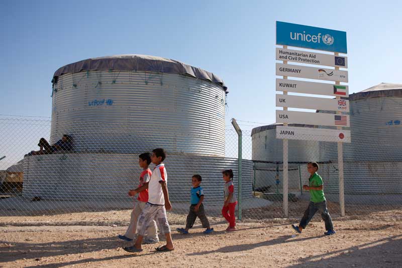 Water tanks in Za’atari camp, Jordan, 2013. Photo: UNICEF Jordan. 