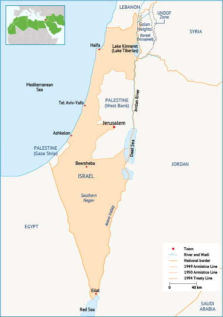 Figure 1. Map of Israel. Source: Fanack after University of Texas Libraries.