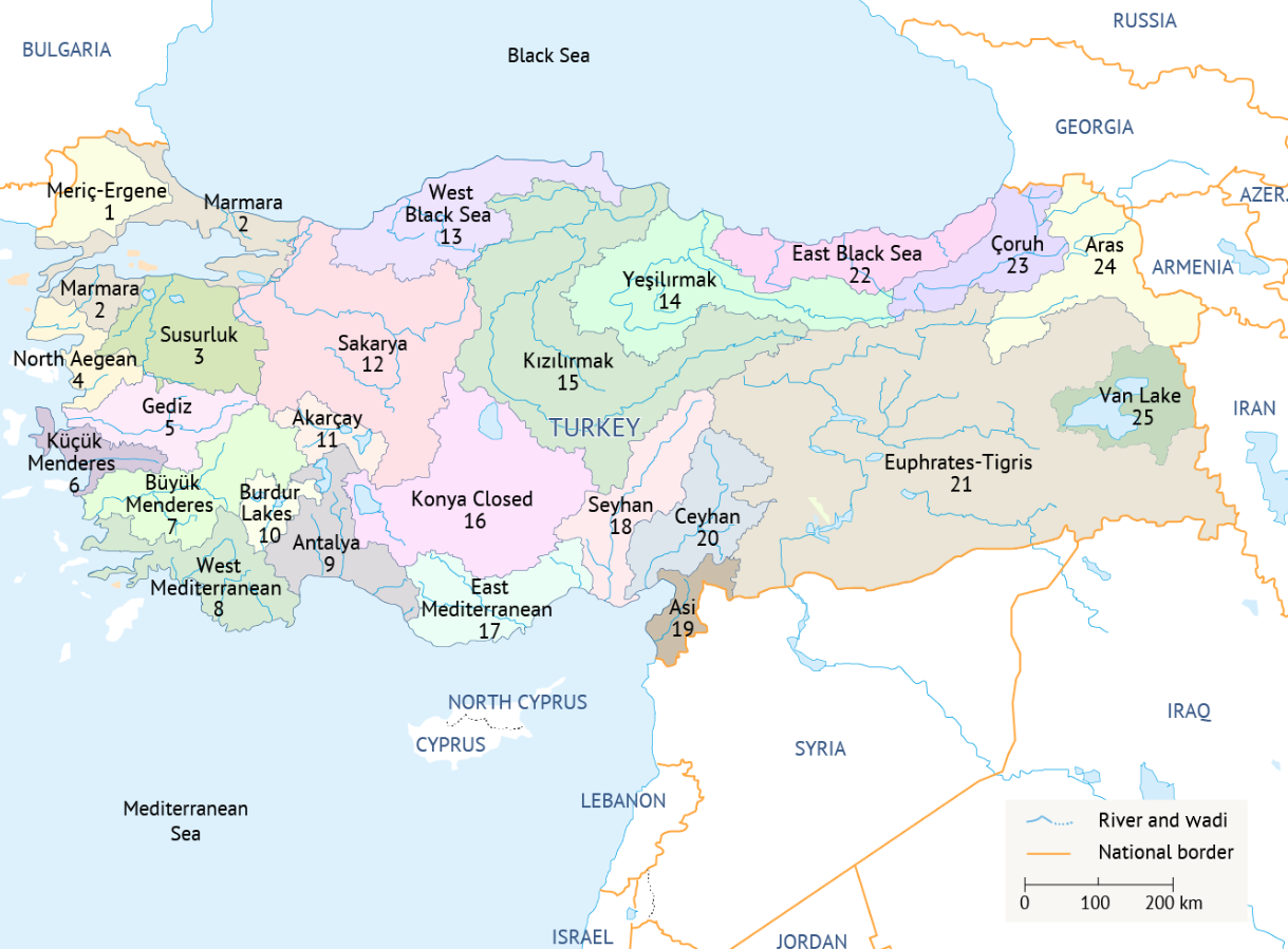 الأحواض الهيدرولوجية ال25 في تركيا - موارد المياه في تركيا